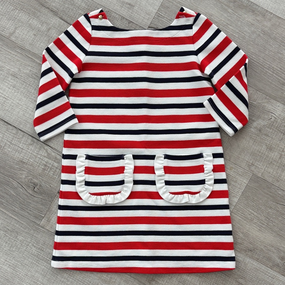 Janie and Jack Red Navy White Striped Knit Dress